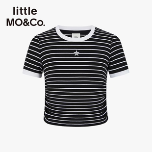 little moco专柜25年夏女童条纹短款修身短袖T恤KBE2TEE007