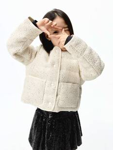 90鸭绒 little moco童装冬装女童羽绒服外套小香风KBE4EIN055