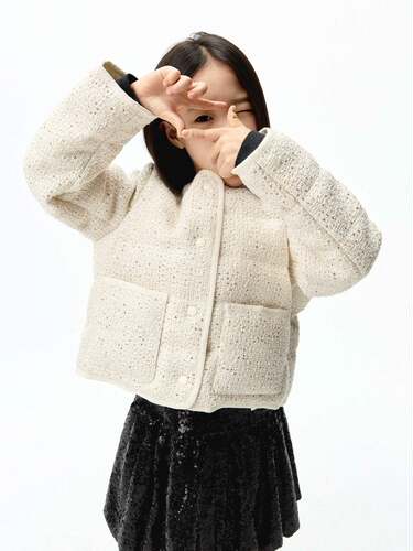 90鸭绒 little moco童装冬装女童羽绒服外套小香风KBE4EIN055