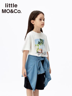 little moco25夏季男女童圆领印花半袖凉感运动短袖T恤KBE2TEE039