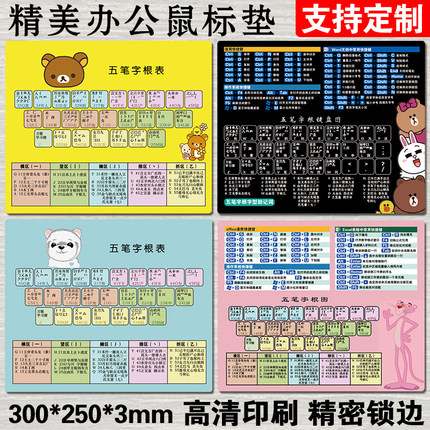 五笔字根表键盘图字根表鼠标垫笔记本台式五笔打字教程记口诀拼音