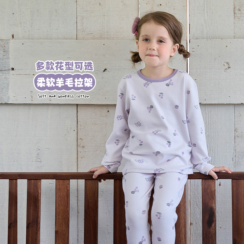 【巴拿拿专属】秋冬新款羊毛拉架圆领卡通儿童家居服套装 MQJ5329