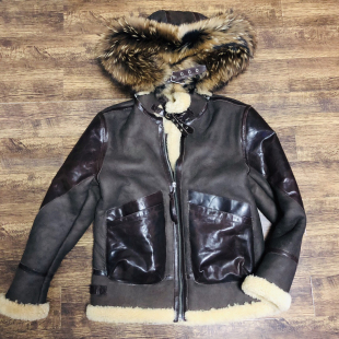 D3B3连帽狼毛投弹手皮毛一体外套 风雪帽可拆卸 复古效果皮毛定制