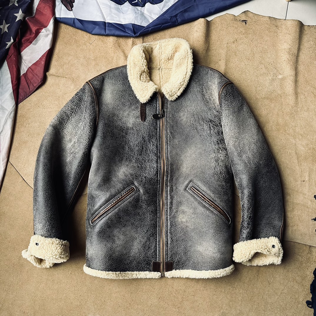 定制男士B6皮毛一体加长版皮夹克 翻领机车摩托皮衣外套加厚冬装