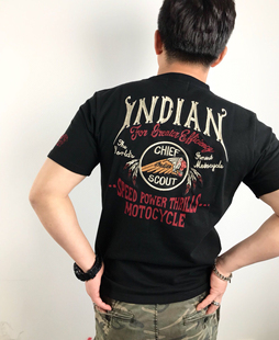 INDIAN印第安复古机车风 纯棉圆领短袖T恤 夏款重工刺绣 男女同款