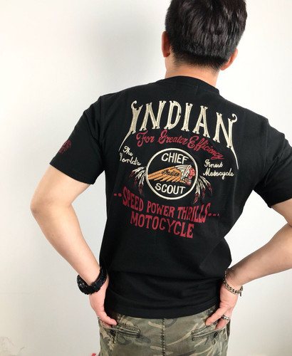 INDIAN印第安复古机车风 纯棉圆领短袖T恤 夏款重工刺绣 男女同款
