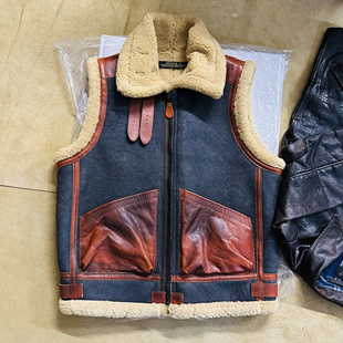 飞行古堡定制皮毛一体坎肩投弹手毛皮马甲情侣美式复古配皮可选