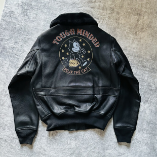 G1皮衣真毛领款 菲力猫巴基斯坦山羊皮复古男女军事风皮夹克