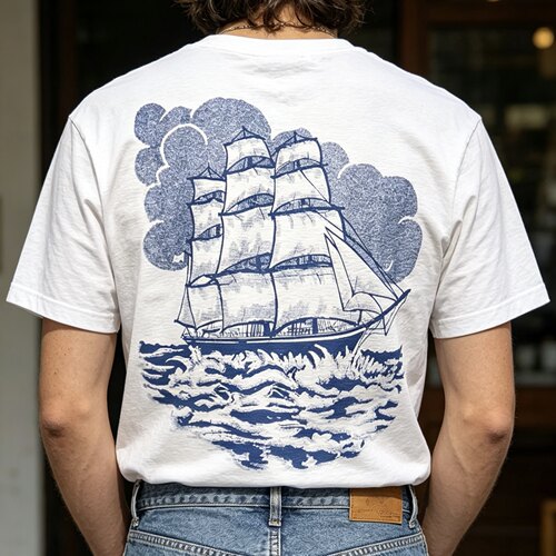 sailing ship日本东丽面料亨利领短袖T恤 特供超轻透气印远洋帆船
