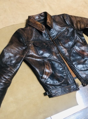 门多萨皮衣就是要瘦和短才有味道 定制美式皮夹克擦色过渡自然