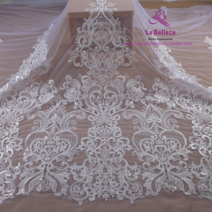 婚纱手工钉珠布料 立体刺绣水晶管珠绣花礼服面料珍珠 蕾丝网纱