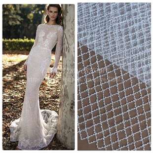 酒红/黑色/象牙白网底婚纱礼服面料  管珠网格演出服装面料 布料