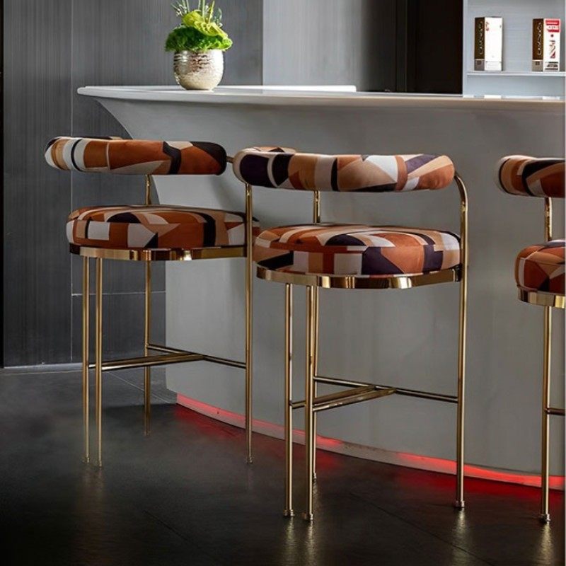 意式轻奢吧台椅简约现代设计师不锈钢款高脚凳花纹布艺前台接待椅,住宅家具,家用高脚椅,淘宝优惠券,粉丝福利购,淘宝优惠卷