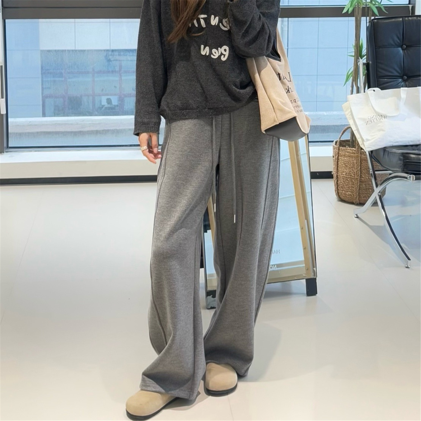 羊毛高订面料时尚抽绳松紧腰裤