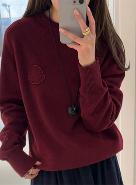 MON家新春战袍16000版“红色优雅国风” 针织圆领衫羊毛毛衣纯色