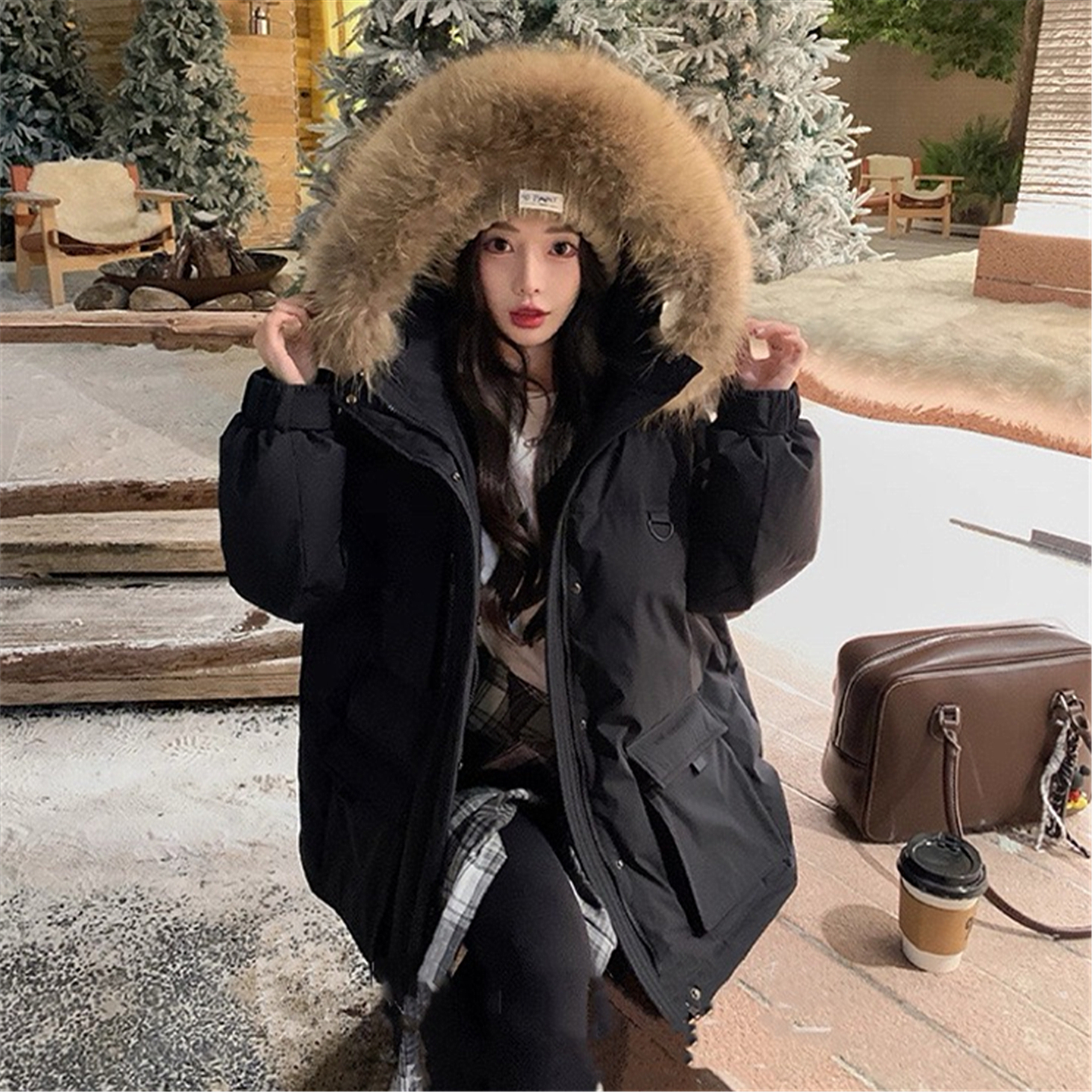 大鹅家貉毛领加厚90白鸭绒羽绒服