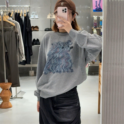 江nan同款圆领刺绣宽松卫衣女