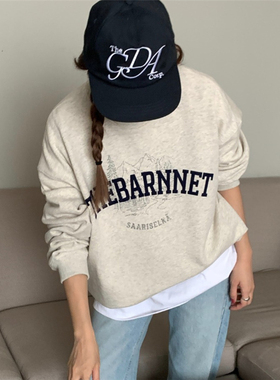 高版本 thebarnnet八奶韩国字母雪山印花慵懒风卫衣纯棉女2025秋