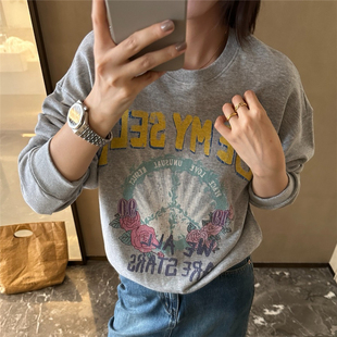 新款 高版 ive韩国小众2025秋季 潮牌R 超美玫瑰花软糯套头卫衣 本