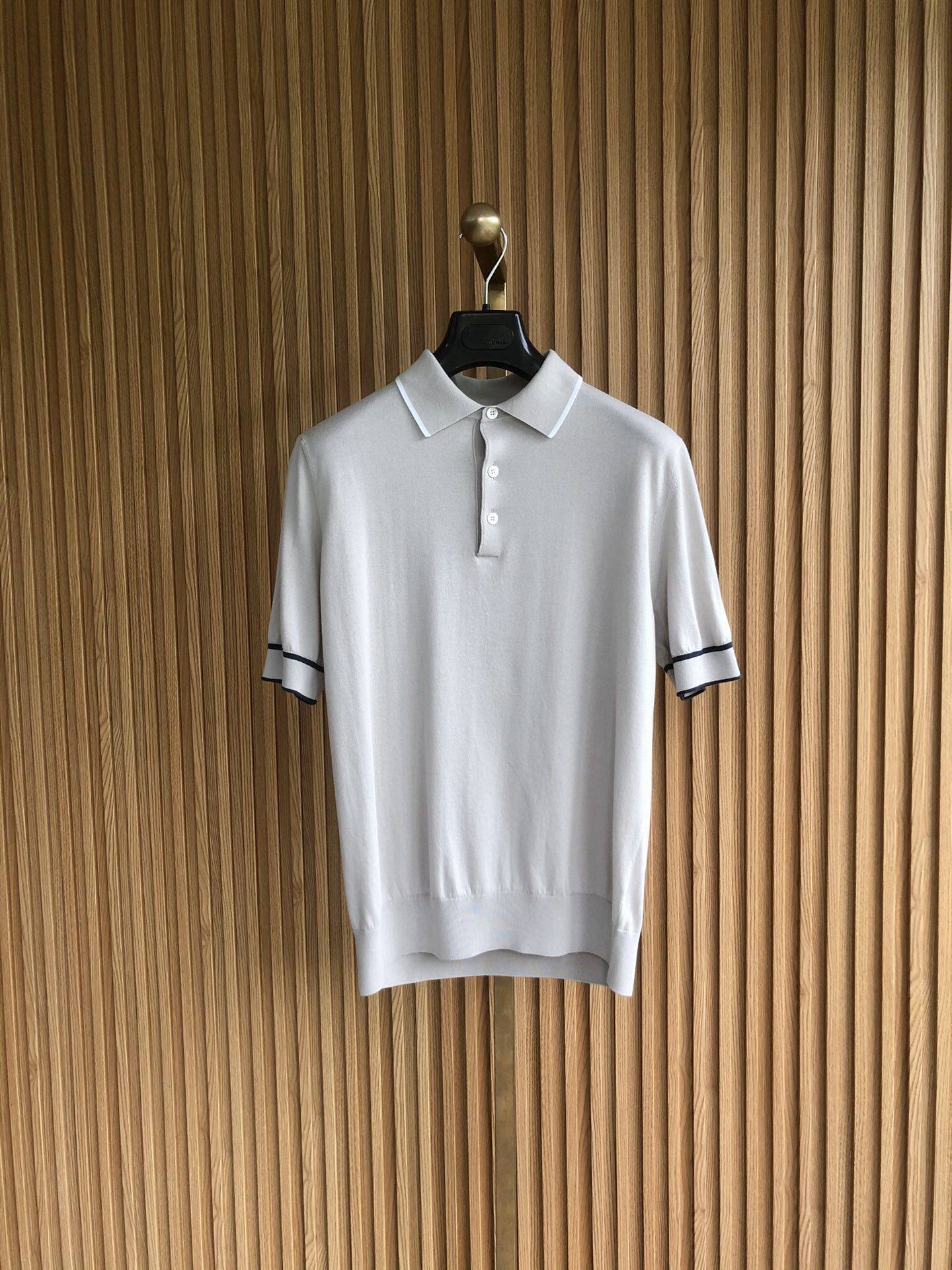 聚鹏名品andre maurice男士米灰色白领边polo海岛棉针织衫短袖