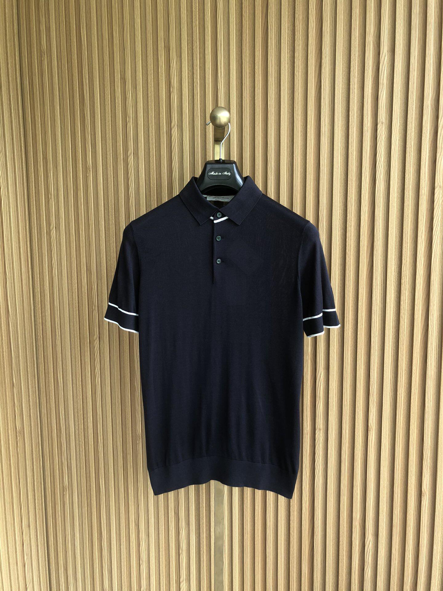 聚鹏名品andre maurice男士藏青色真丝polo衫100%真丝短袖针织