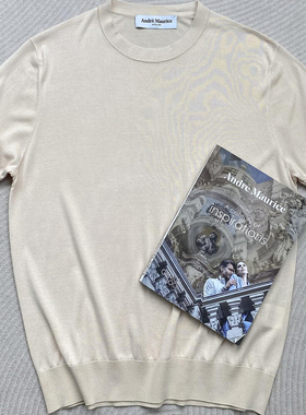 聚鹏名品Andre Maurice 沙色圆领短袖意大利男装桑蚕丝羊绒亲肤