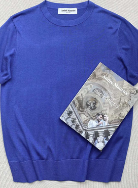 聚鹏名品Andre Maurice 宝蓝色圆领短袖意大利男装羊绒桑蚕丝柔软