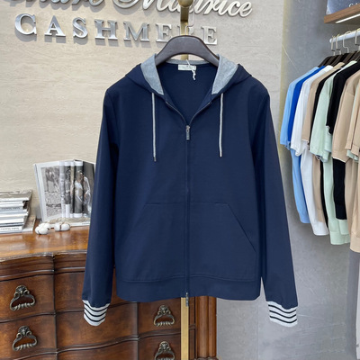 聚鹏名品Panicale Cashmere深蓝色连帽休闲外套男士意大利老钱风