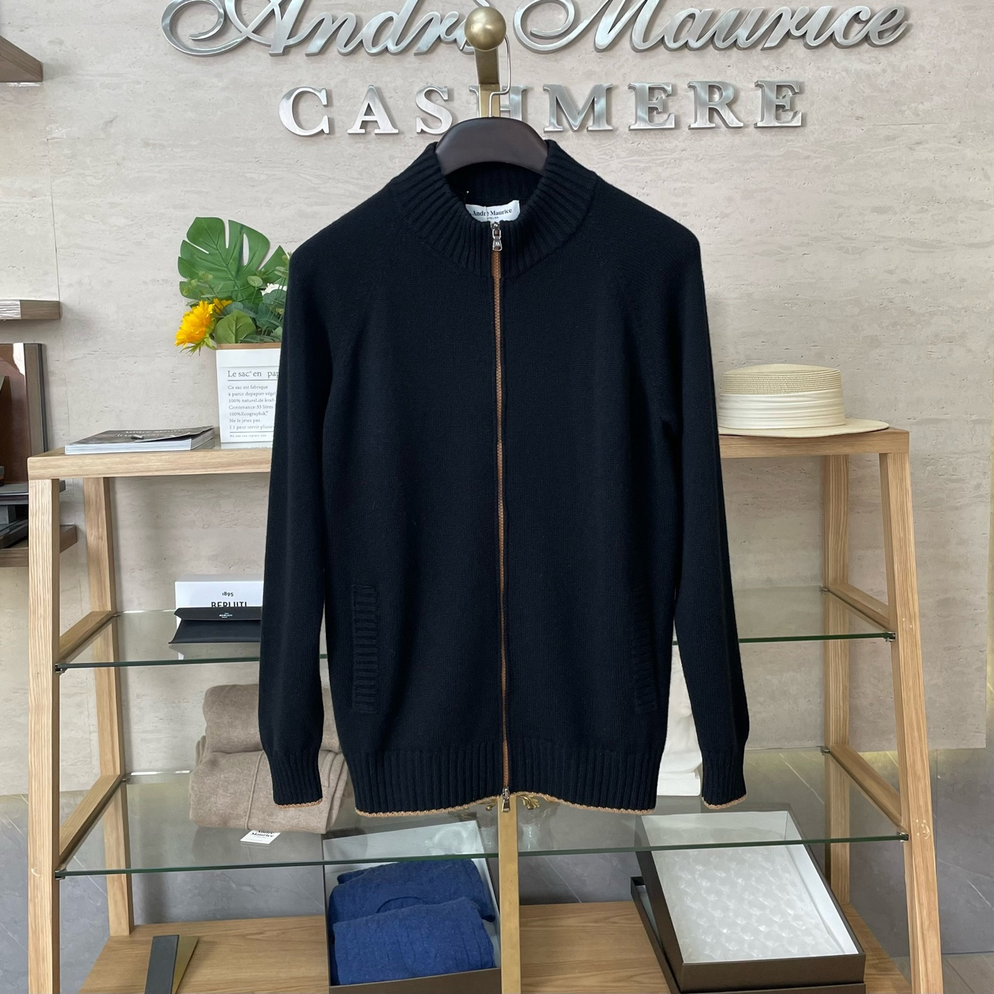 聚鹏名品Andre Maurice 黑色拉链羊绒开衫男士意大利男装老钱风