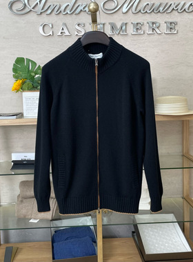 聚鹏名品Andre Maurice 黑色拉链羊绒开衫男士意大利男装老钱风