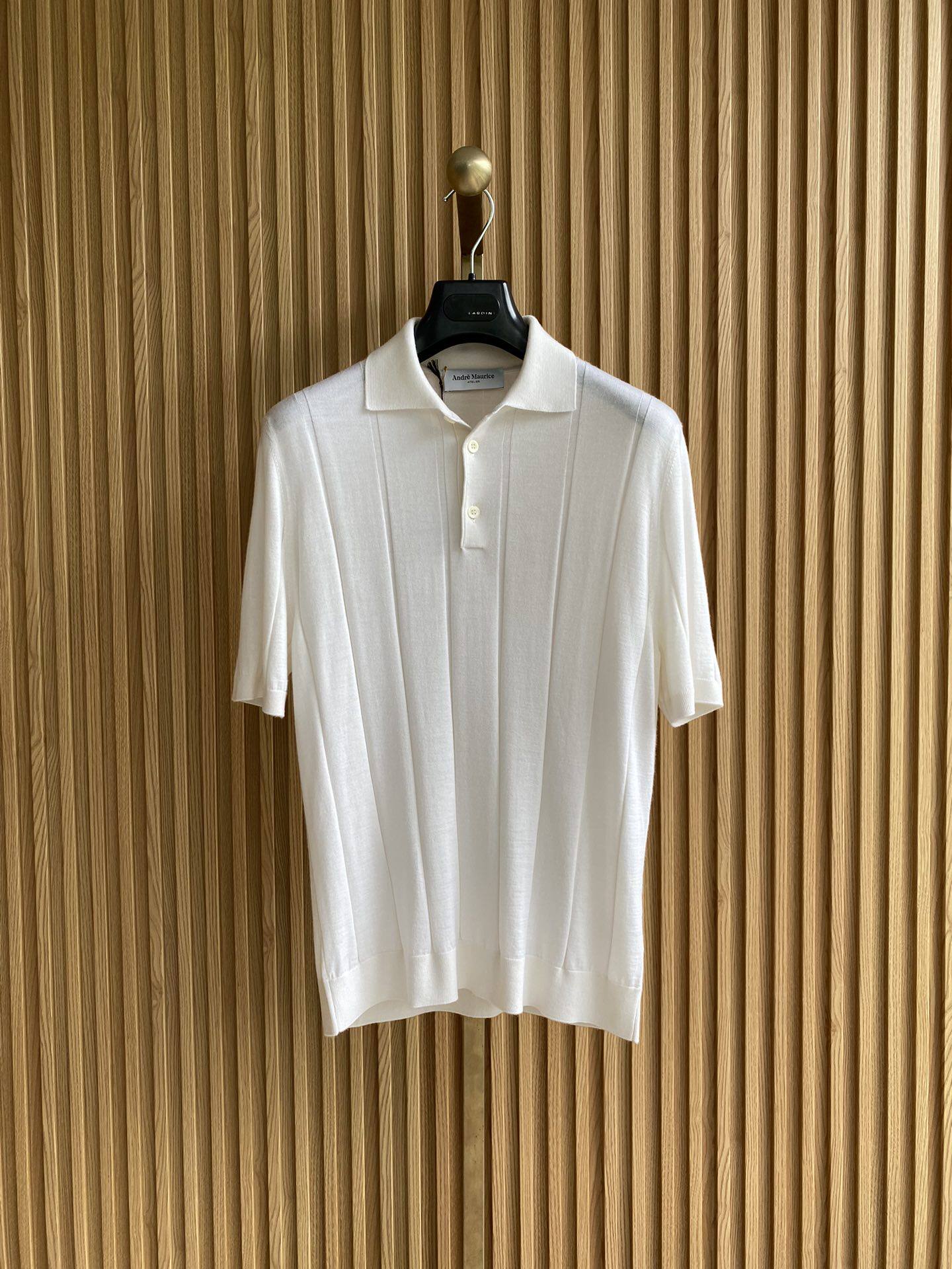 聚鹏名品andre maurice男士白色宽条纹针织polo高端线初秋新款