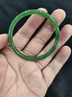 和田碧玉手镯冰底阳绿满绿中细条手镯无裂无纹56圈口