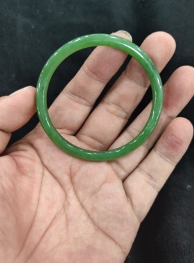 和田碧玉手镯冰底阳绿满绿细条手镯无裂无纹56圈口