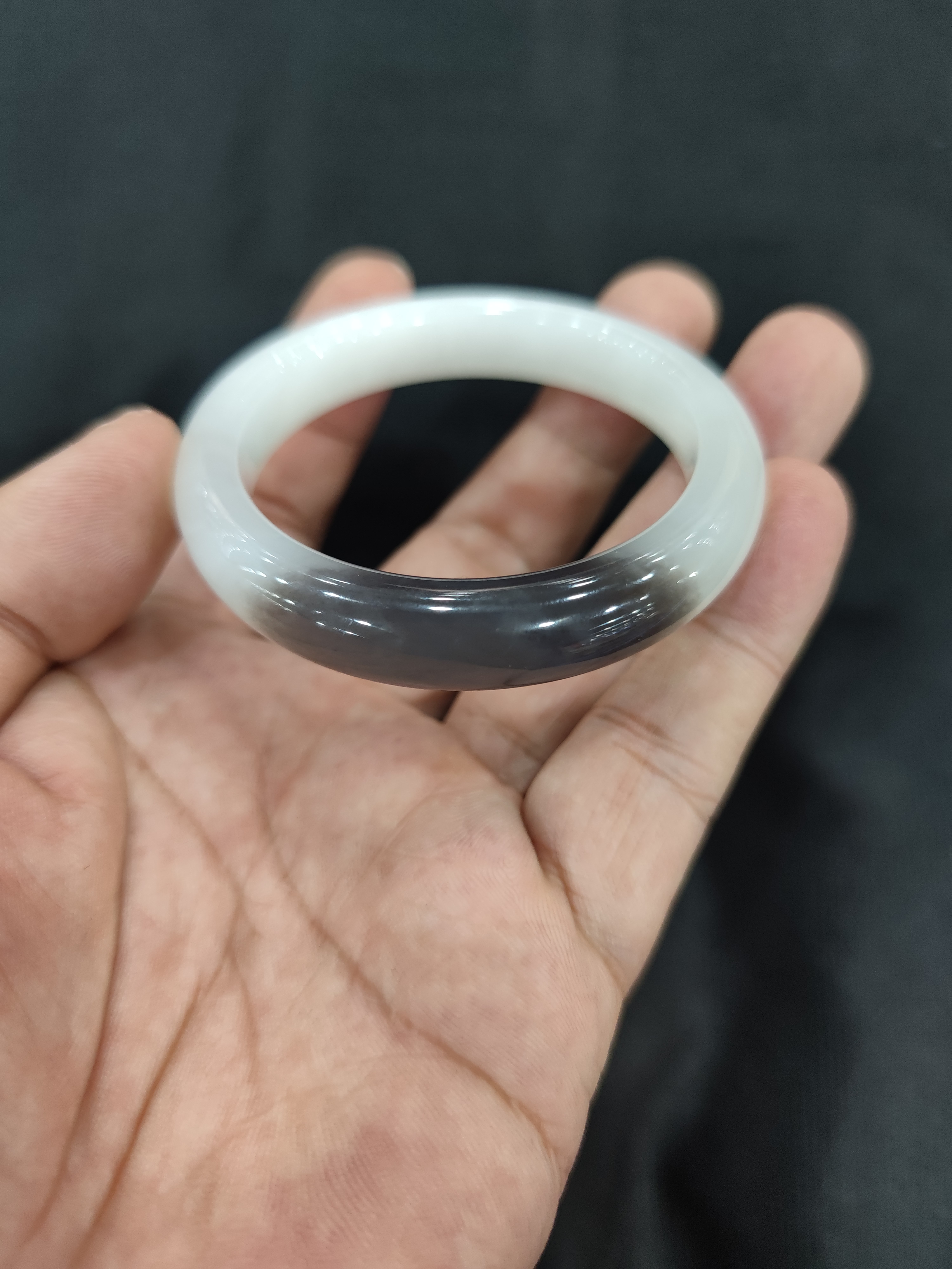 和田白玉手镯烟紫手镯美人条手镯手镯白加紫53圈口