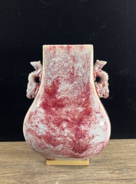 孔家钧窑国大师孔相卿早期传统煤窑煤烧玉石釉四方双龙瓶一物一拍