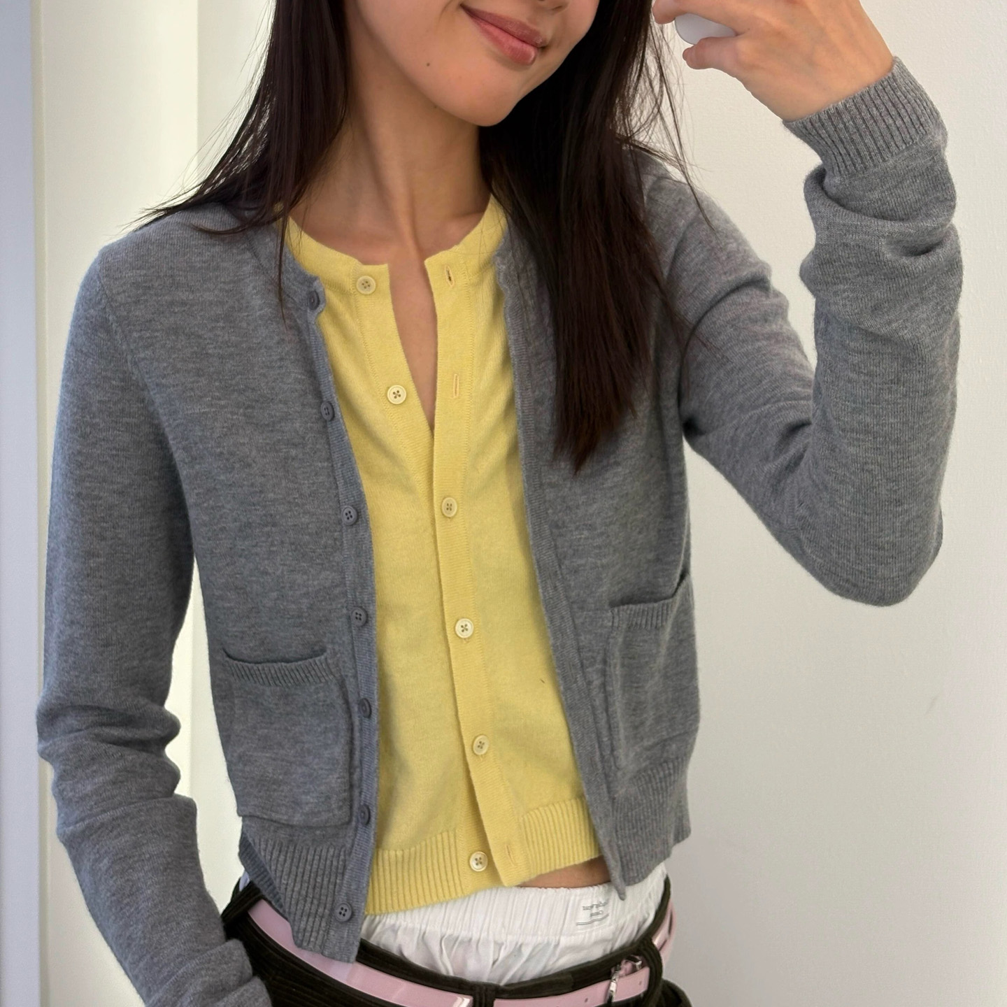 RARELY假两件撞色纽扣开衫针织衫