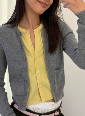 RARELY 假两件撞色纽扣开衫针织衫毛衣