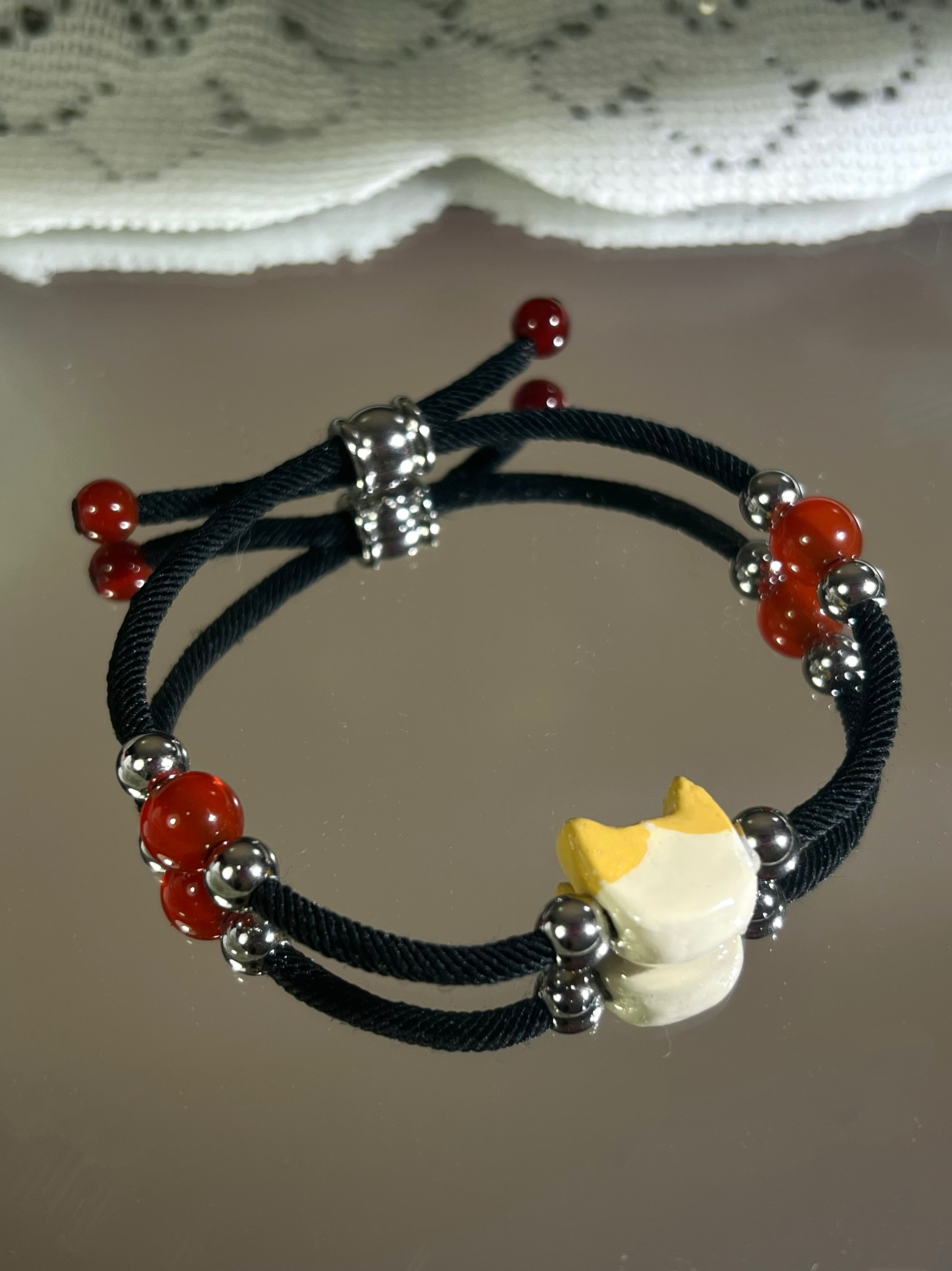 thumbnail for Romantic Killer Hoshino Akiko&#039;s Same Cat Bracelet Replica Stone Plastic Clay Natural Red Agate Stainless Steel Beads