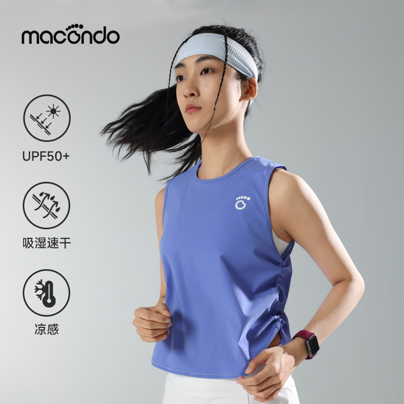 马孔多夏季女子跑步运动背心凉感防晒轻薄速干健身无袖T恤瑜伽服