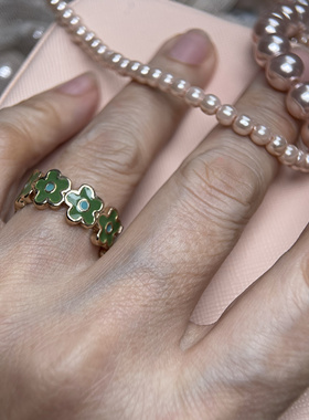 珐琅滴釉彩色花朵戒指女小众高级感食指戒简约指环外单微瑕不退换