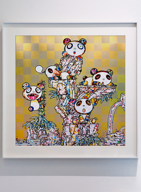 AOCA 村上隆版画日本潮流艺术挂画卡通风格装饰画熊猫 金银质地