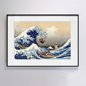神奈川冲浪里x哆啦a梦装 日本葛饰北斋浮世绘版 画潮流挂画日式 饰画