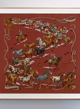 马丝巾画法式高级感轻奢爱马士丝巾挂画欧式中古风装饰画野马奔腾