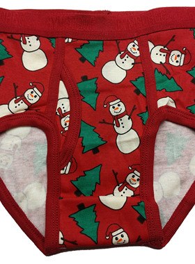 哟呼！外贸美单gy 2-3岁男童瘦款红色雪人全棉三角内裤短裤