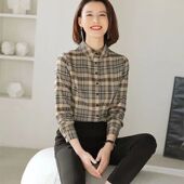 外穿格子衬衫 衬衣女款 胖mm长袖 高端加绒加厚高端保暧冬季 大码 女装