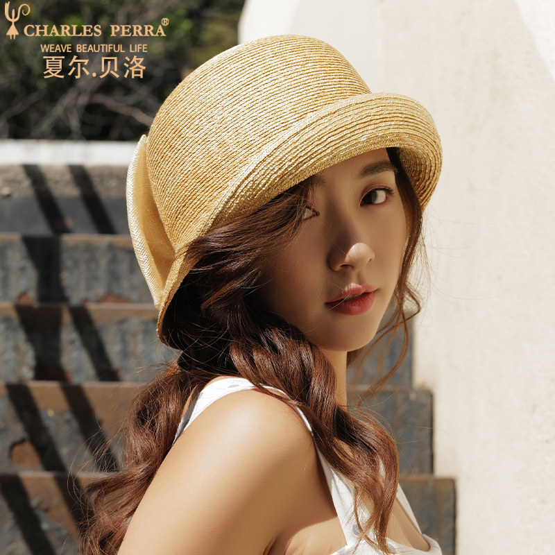 渔夫帽夏防晒草帽遮阳帽适合圆脸太阳帽遮脸百搭女帽子新款麦草