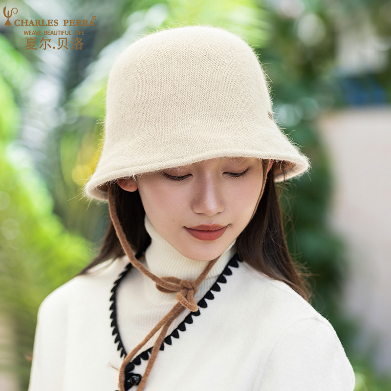夏尔贝洛 秋冬双面渔夫帽保暖羊毛混纺呢帽女秋季甜美可爱盆帽