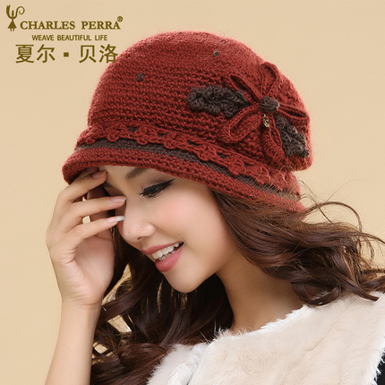 夏尔贝洛 冬季帽子女加绒保暖帽手工编织保暖针织护耳羊毛毛线帽