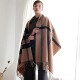 羔羊绒披肩空调房春秋冬季 女加厚驼色双面英伦格子羊毛围巾披风
