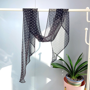 春款桑蚕丝丝巾简约乔其纱赫本风黑白波点斜角长条外搭拍照围巾